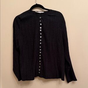 Zara Black Textured Button-Front Long Sleeve Shirt